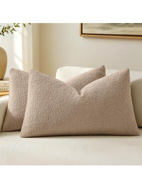 MIULEE 12x20 Decorative Lumbar Boucle Couch Pillow Covers Camel 2972/bb8-1:v